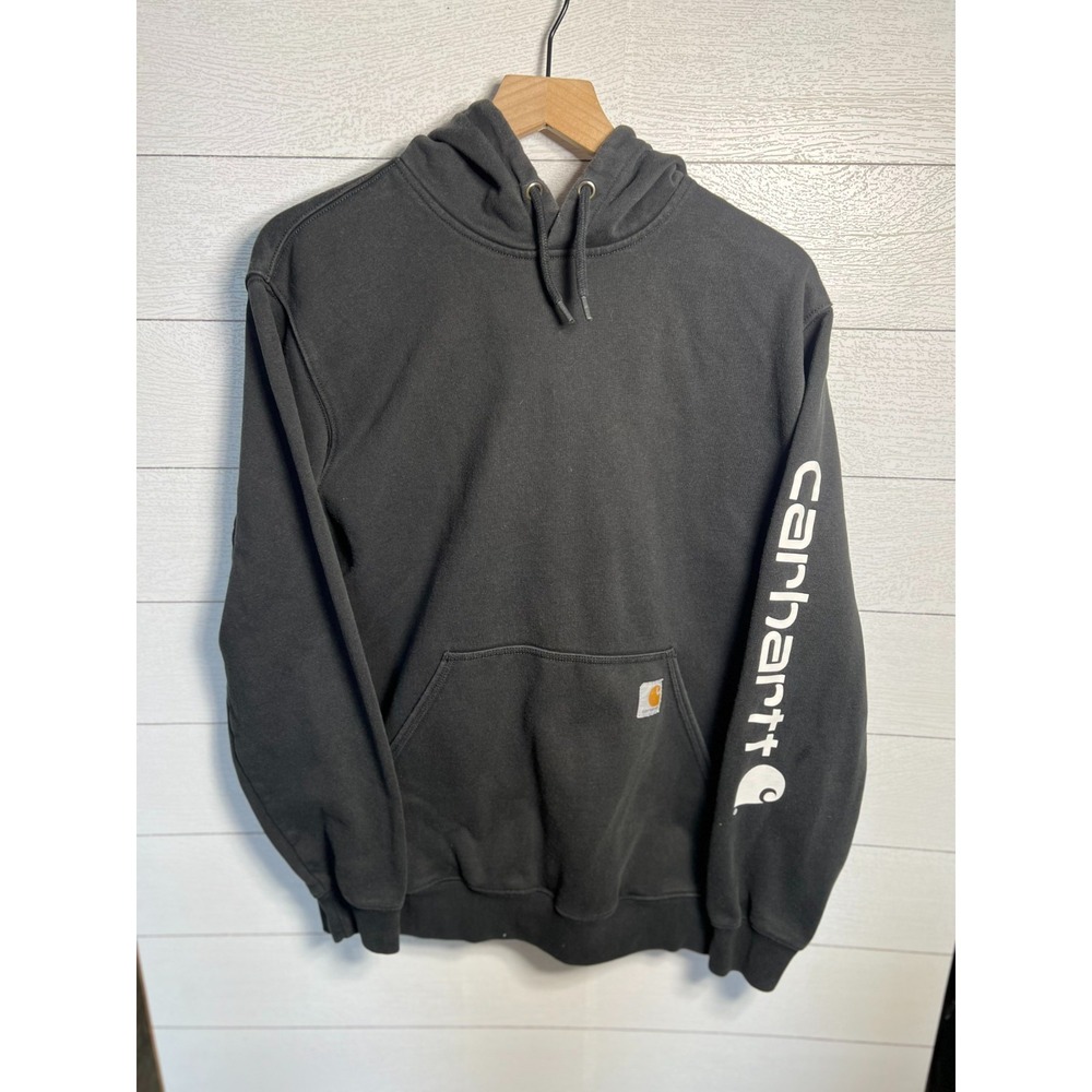 Carhartt Mens Medium Black Loose Fit Graphic Sleeve Logo Pullover Hoodie K288